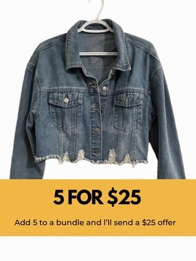 Cropped Distressed Denim Jacket - Blue